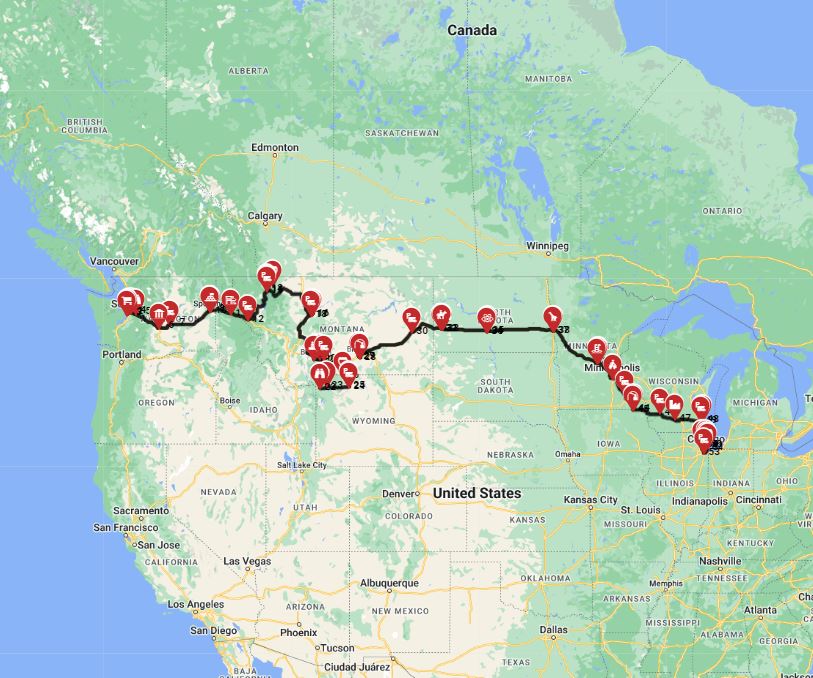 RV route planner Seattle to Chicago  motorhome  road trip